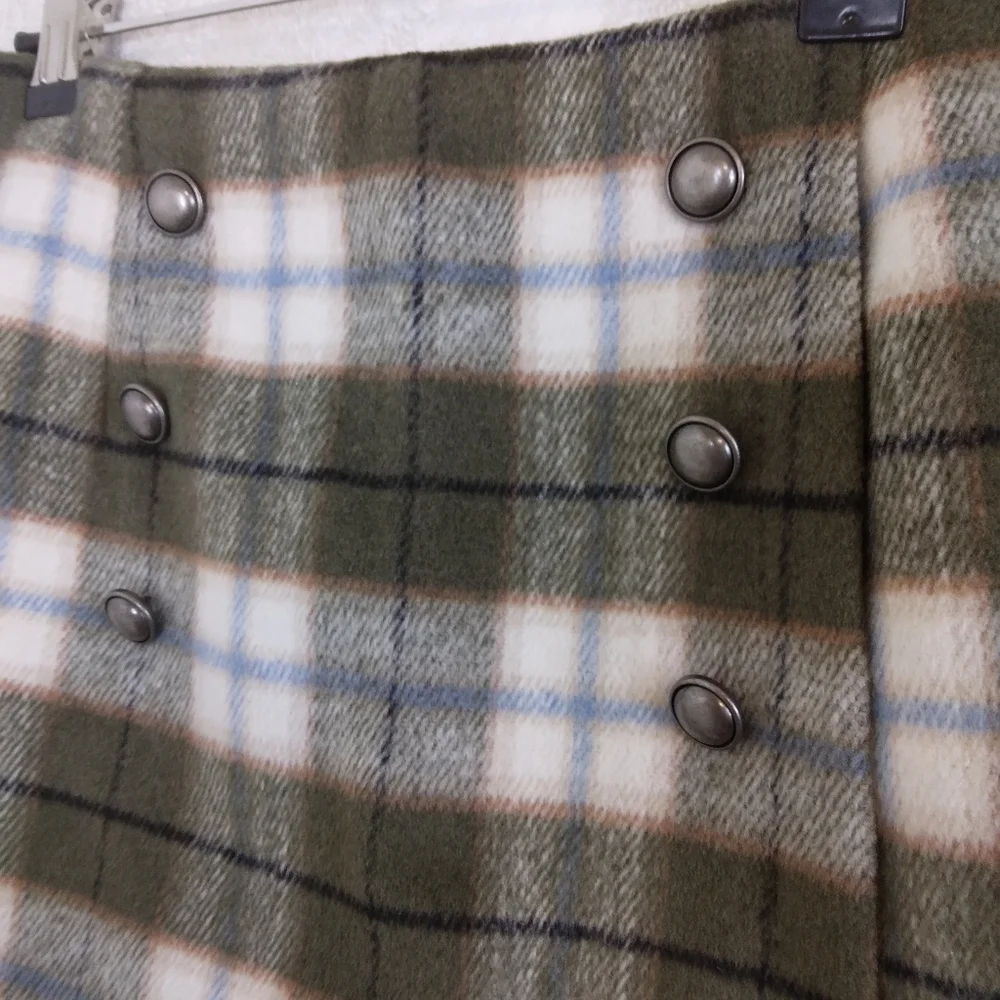 Forever 21 Green Blue Cream Plaid Faux Wrap Skort Size Medium